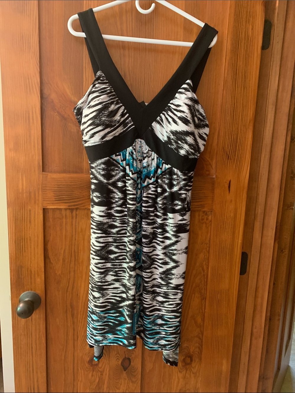 Style & Co. Black, White & Teal Zebra-Print One-Piece Dress